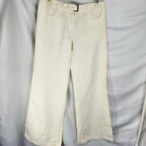 3.1 Phillip Lim Off-White Wide Leg Linen Blend Belted Jeans Size  2